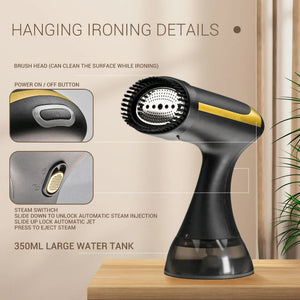 Black Handheld Garment Steamer Portable Mini Iron For Home Use Wrinkle Remover & Fabric Freshener Small Travel Friendly