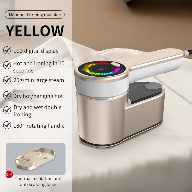 Yellow Mini Electric Iron Rotating Handheld Garment Steamer Portable Wrinkle Remover For Clothes Compact Home And Travel