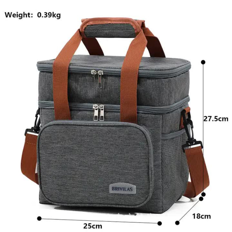 Black Large Capacity Lunch Bag Dual Layer Insulated Cooler For Outdoor Picnic And Work Use