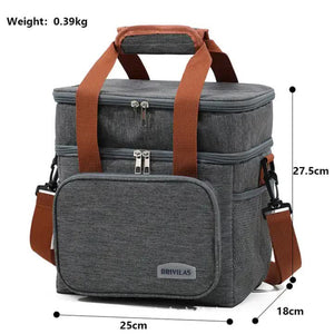 Black Large Capacity Lunch Bag Dual Layer Insulated Cooler For Outdoor Picnic And Work Use