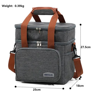 Grey Large Capacity Lunch Bag Dual Layer Insulated Cooler For Outdoor Picnic And Work Use