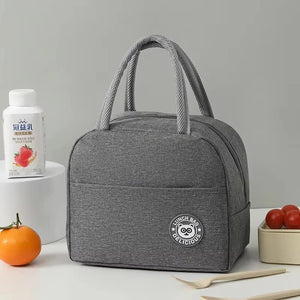 Grey Insulated Lunch Bag Waterproof Oil Proof Bento For Students And Workers Thickened Aluminum Foil Carrier