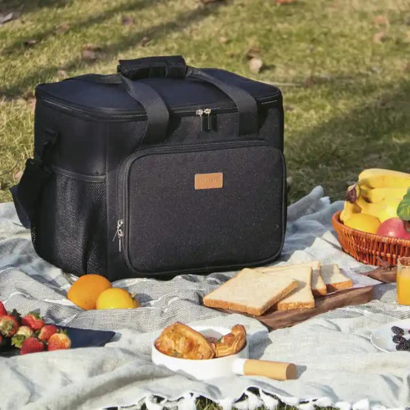 Black Large Capacity Picnic Bag Waterproof Peva Insulated Cooler Outdoor Car Use And Shoulder Crossbody Thermo