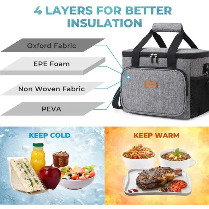 Grey Large Capacity Picnic Bag Waterproof Peva Insulated Cooler Outdoor Car Use And Shoulder Crossbody Thermo