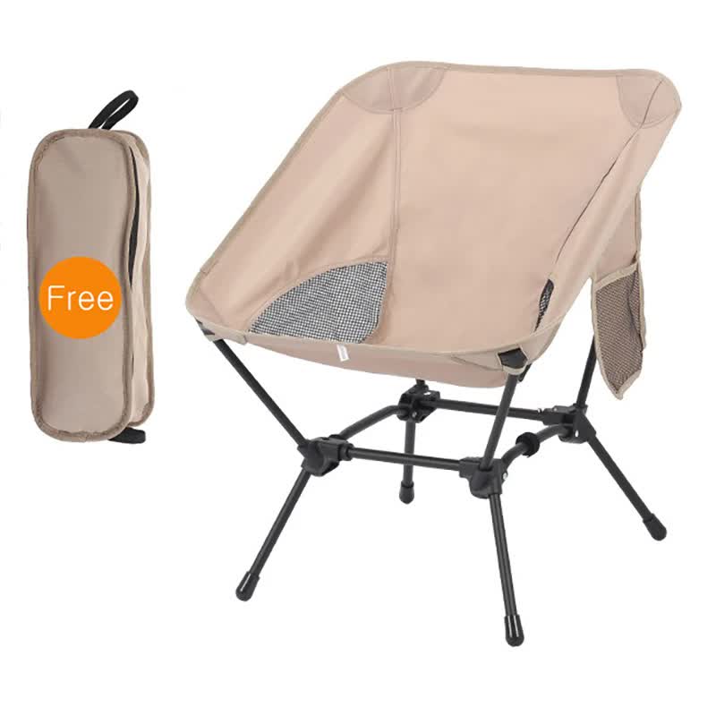 Beige Portable Lightweight Folding Beach Chair Compact Fishing With Square Legs For Outdoor Use