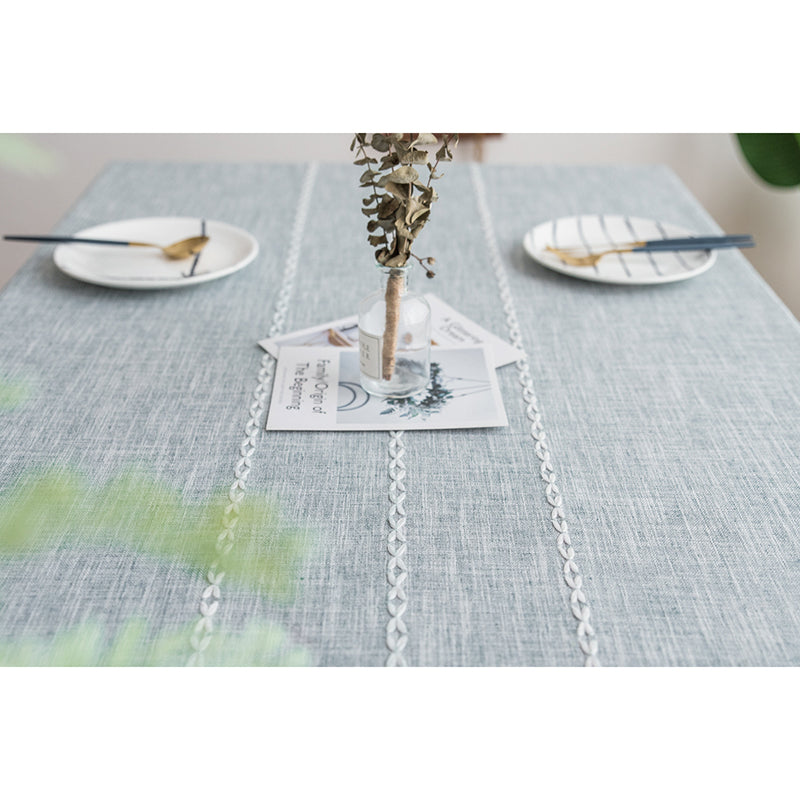 160*100Cm Grey Striped Cotton Linen Embroidered Tassel Tablecloth European & American Pastoral Style For Restaurants