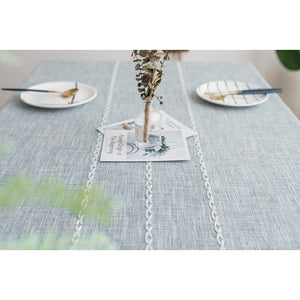 160*100Cm Beige Striped Cotton Linen Embroidered Tassel Tablecloth European & American Pastoral Style For Restaurants