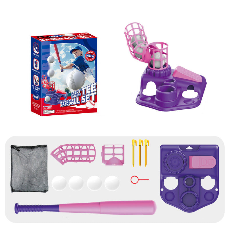 Pink Pedal Serve Drill Baseball Pitching Training Toy Set Outdoor Parent Child Softball Batting Practice Kit