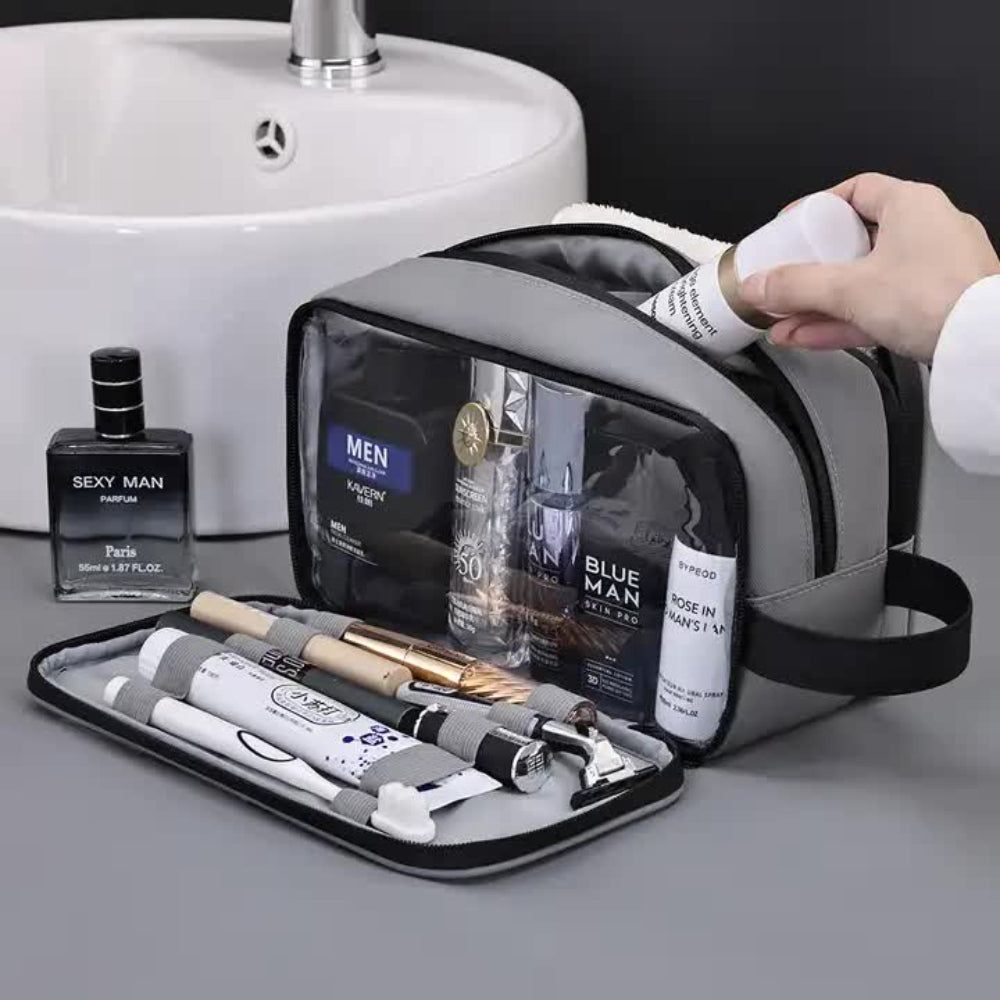 Black Elite Series 3 Layer Large Capacity Men's Toiletry Bag Portable Travel Cosmetic Organizer With Premium Design