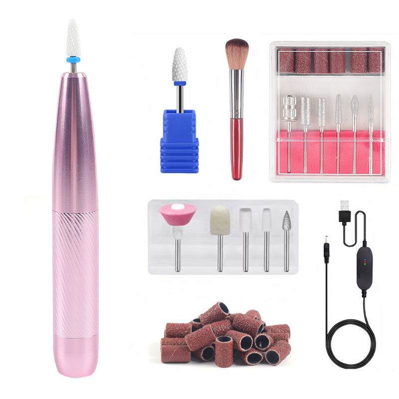 Pink Multi Function Electric Nail Polisher Rechargeable Portable Grinding Tool