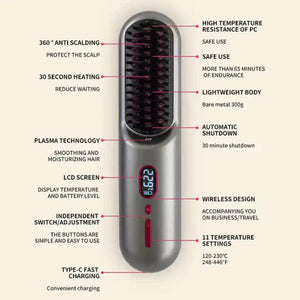 Black Negative Ion Hair Straightener Brush Ionic Straightening Comb For Frizz Free Smooth