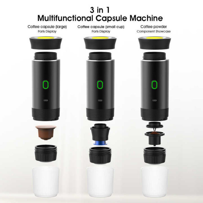 Black Portable Espresso Coffee Machine Universal 3 In 1 Capsule Powder And Maker