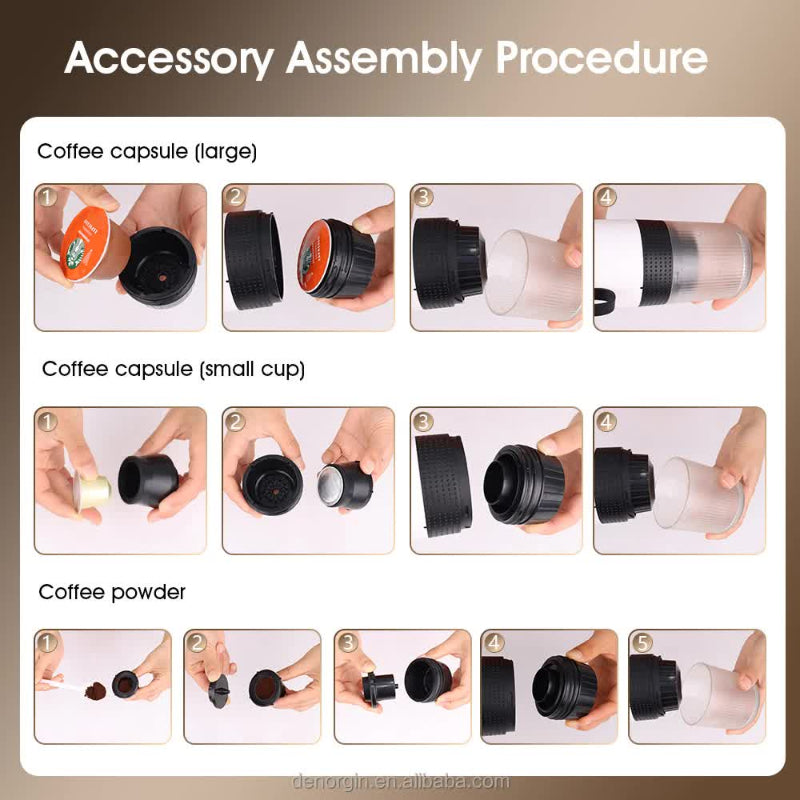 Black Portable Espresso Coffee Machine Universal 3 In 1 Capsule Powder And Maker