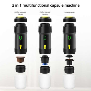 Black Portable Fully Automatic Espresso Coffee Machine Universal 3 In 1 Capsule Powder & Maker