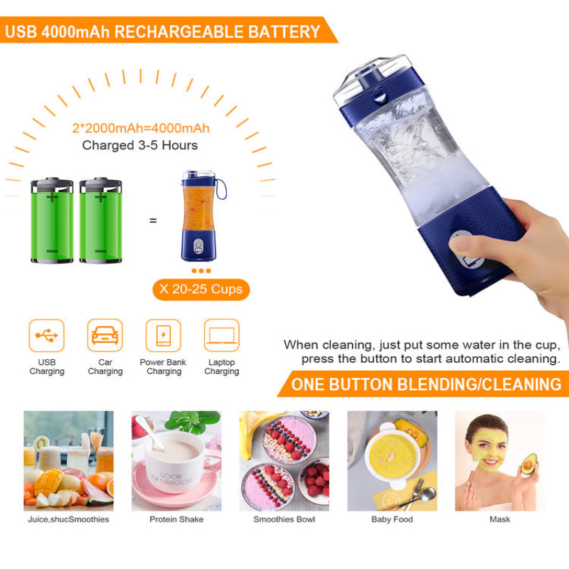 White Portable Mini Juicer Rechargeable Electric Fruit Cup Compact & Convenient