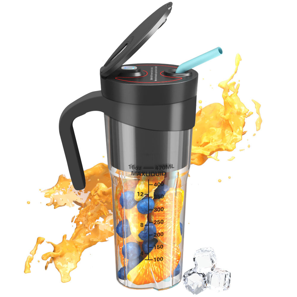 Black Portable Juicer Cup With Straw Usb Rechargeable 6 Blade Blender Multi Function Maker For Travel And Outdoor Use