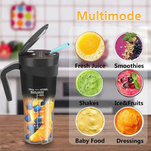 Black Portable Juicer Cup With Straw Usb Rechargeable 6 Blade Blender Multi Function Maker For Travel And Outdoor Use