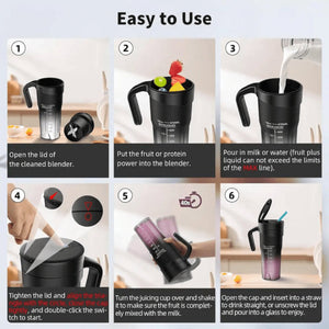 Black Portable Juicer Cup With Straw Usb Rechargeable 6 Blade Blender Multi Function Maker For Travel And Outdoor Use