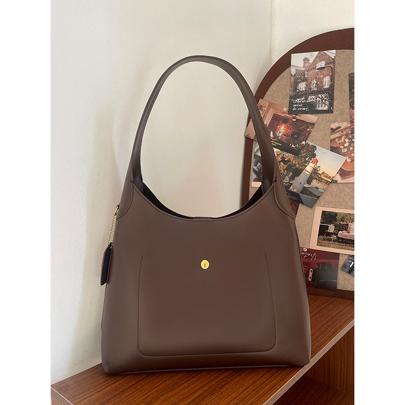 Brown Oil Wax Leather Style Casual Shoulder Bag Versatile Handbag And Crossbody Tote For Women