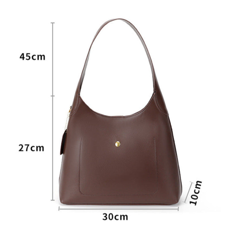 Brown Oil Wax Leather Style Casual Shoulder Bag Versatile Handbag And Crossbody Tote For Women