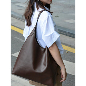 Brown Oil Wax Leather Style Casual Shoulder Bag Versatile Handbag And Crossbody Tote For Women