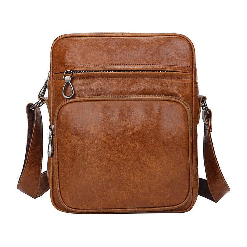 Brown Men's Genuine Leather Casual Shoulder Bag Minimalist Crossbody For Everyday Use