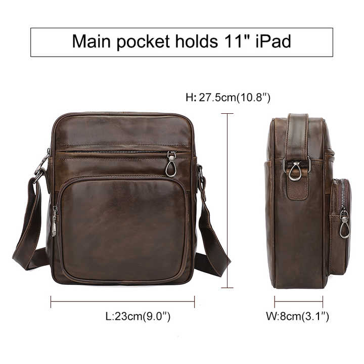 Brown Men's Genuine Leather Casual Shoulder Bag Minimalist Crossbody For Everyday Use