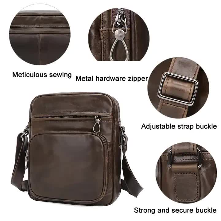 Brown Men's Genuine Leather Casual Shoulder Bag Minimalist Crossbody For Everyday Use