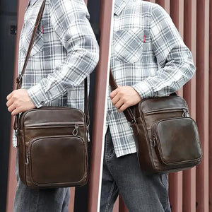 Brown Men's Genuine Leather Casual Shoulder Bag Minimalist Crossbody For Everyday Use