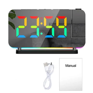 Black Rgb Led Projection Alarm Clock Multi Color Night Light With Snooze Function Home Decor Digital