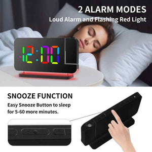 Black Rgb Led Projection Alarm Clock Multi Color Night Light With Snooze Function Home Decor Digital