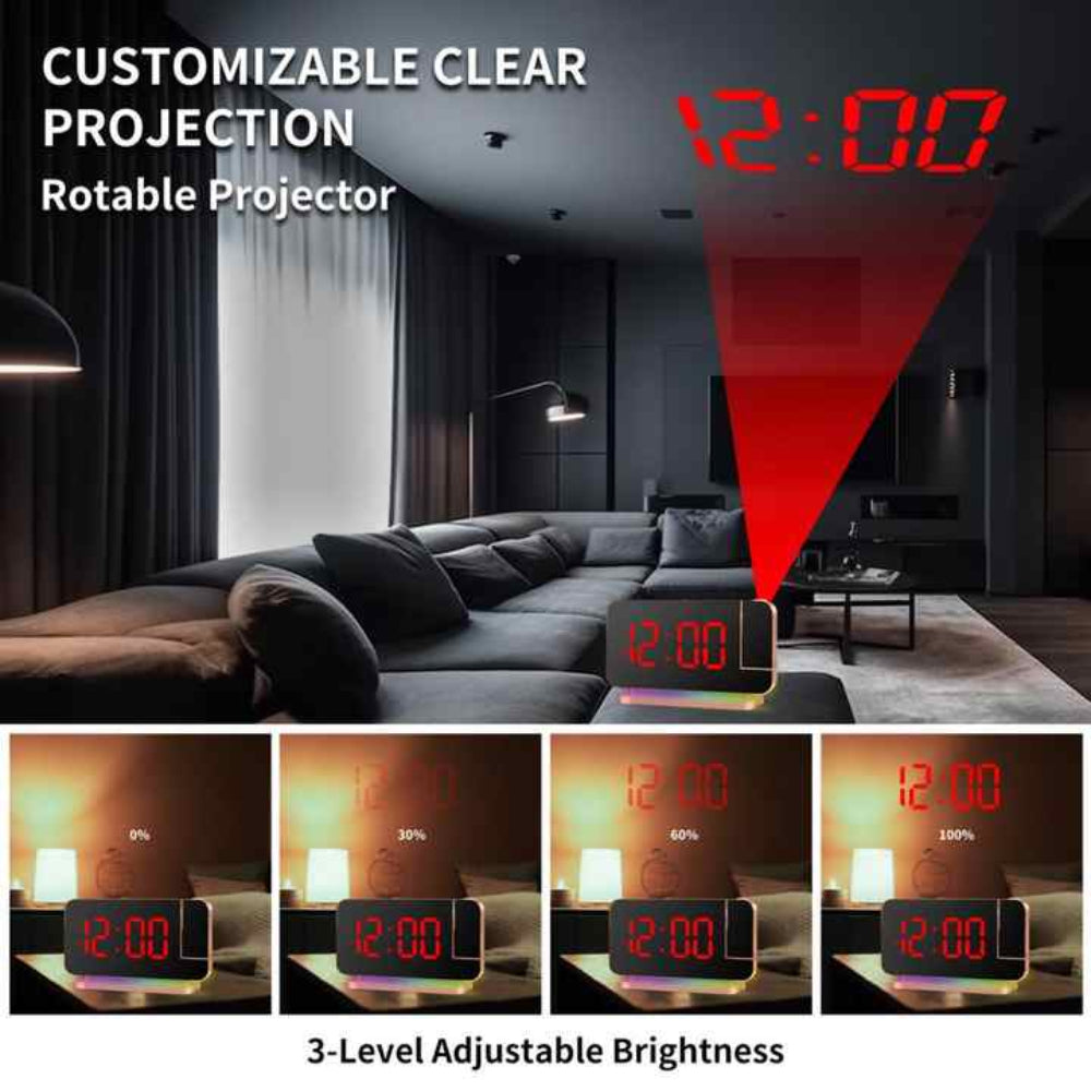 Black Rgb Led Projection Alarm Clock Multi Color Night Light With Snooze Function Home Decor Digital