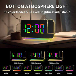 Black Rgb Led Projection Alarm Clock Multi Color Night Light With Snooze Function Home Decor Digital