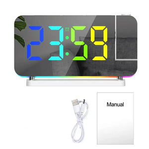 White Rgb Led Projection Alarm Clock Multi Color Night Light With Snooze Function Home Decor Digital