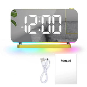 Gold Rgb Led Projection Alarm Clock Multi Color Night Light With Snooze Function Home Decor Digital