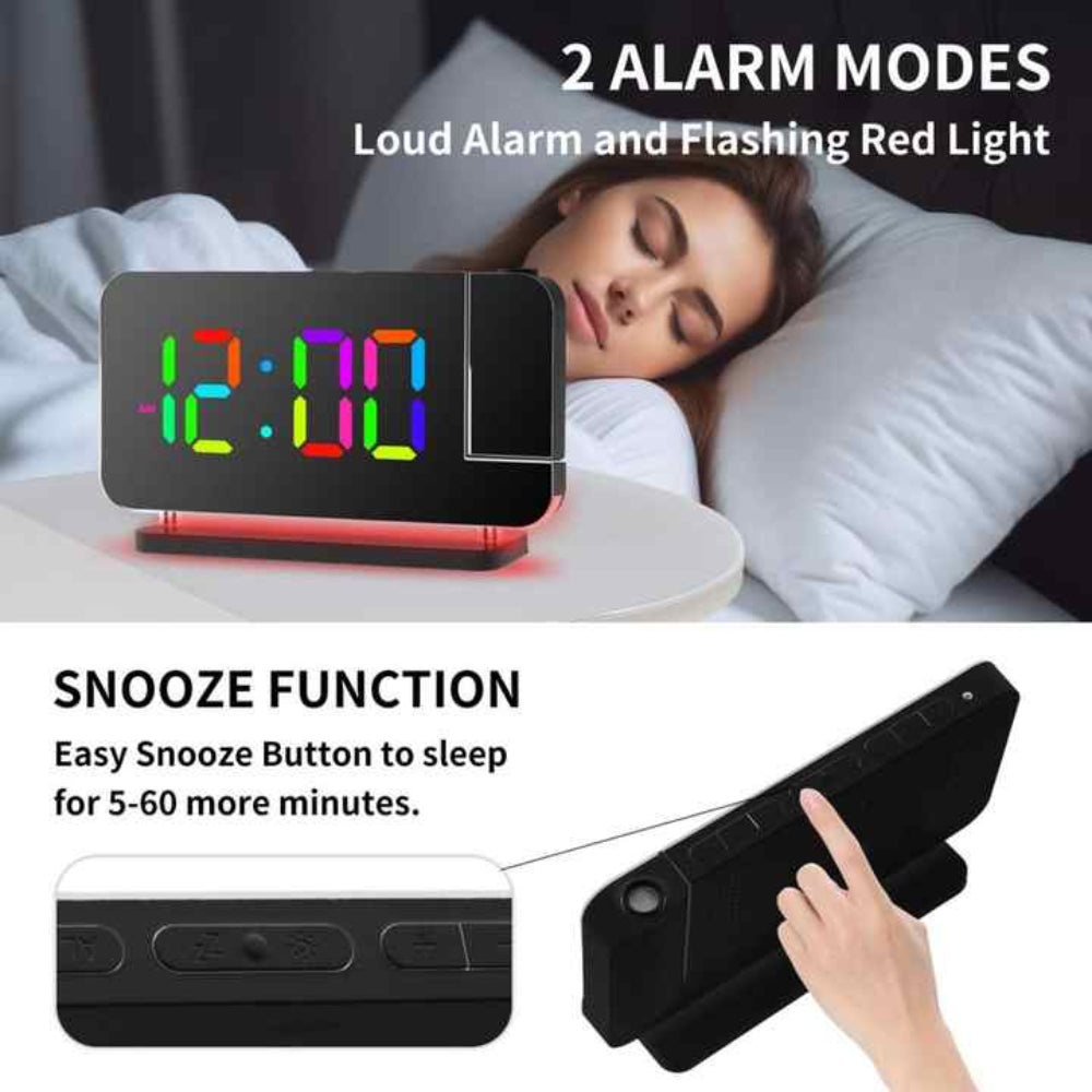 Gold Rgb Led Projection Alarm Clock Multi Color Night Light With Snooze Function Home Decor Digital