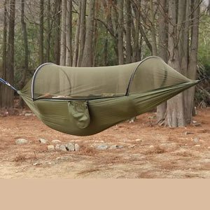 Military Green Outdoor Camping Hammock With Mosquito Net Anti Tip Nylon Fabric Single/Double Person Quick Setup