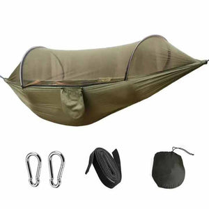 Military Green Outdoor Camping Hammock With Mosquito Net Anti Tip Nylon Fabric Single/Double Person Quick Setup