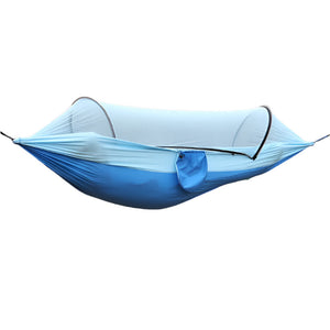 Blue Outdoor Camping Hammock With Mosquito Net Anti Tip Nylon Fabric Single/Double Person Quick Setup