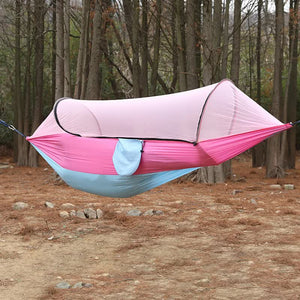 Pink Outdoor Camping Hammock With Mosquito Net Anti Tip Nylon Fabric Single/Double Person Quick Setup