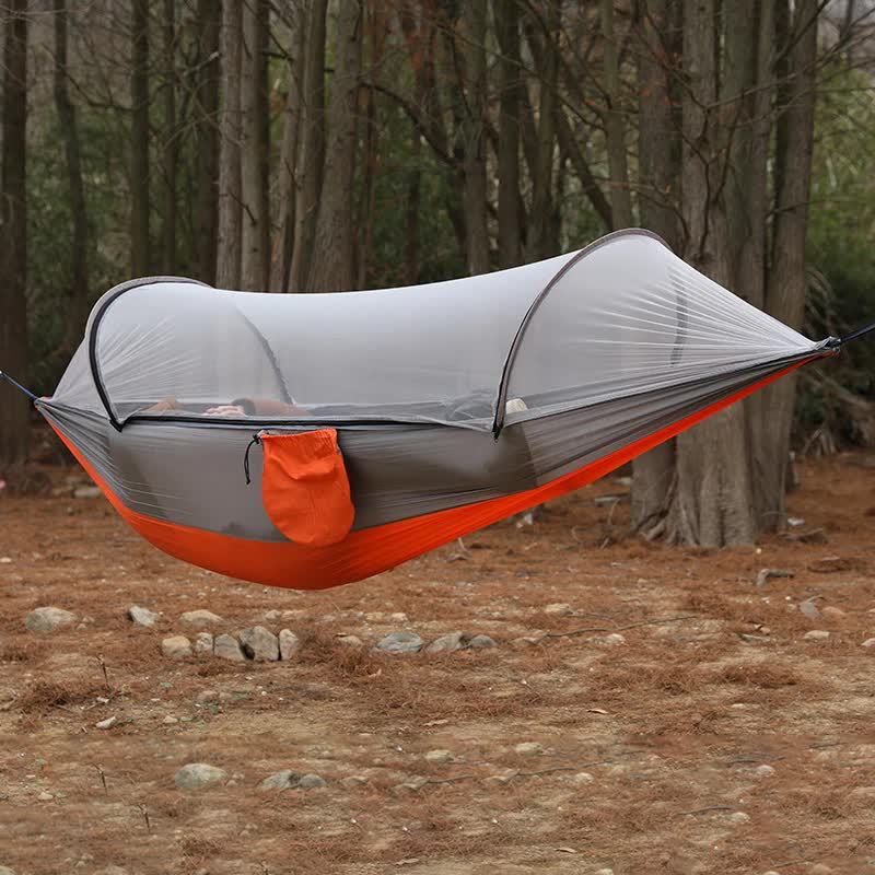 Red Outdoor Camping Hammock With Mosquito Net Anti Tip Nylon Fabric Single/Double Person Quick Setup