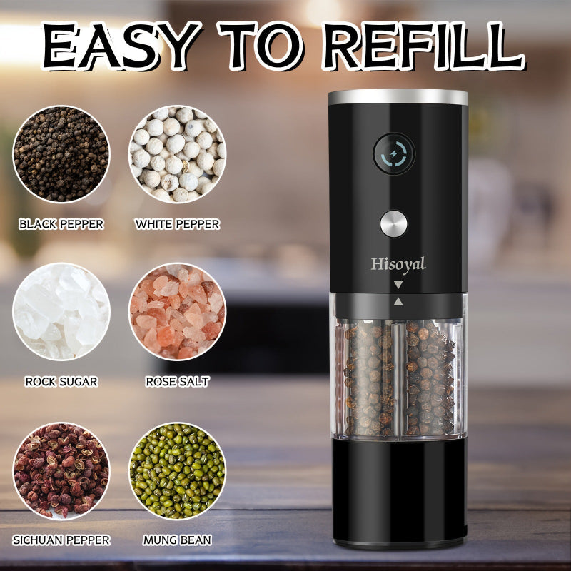 Electric Pepper Grinder Automatic Gravity Spice Mill For Black Sea Salt Coffee Beans And More