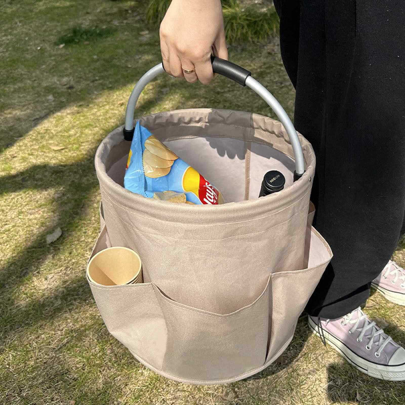 Navy Blue Portable Picnic Basket Foldable Outdoor Beach With Handle Multi Use Storage And Wash Bag