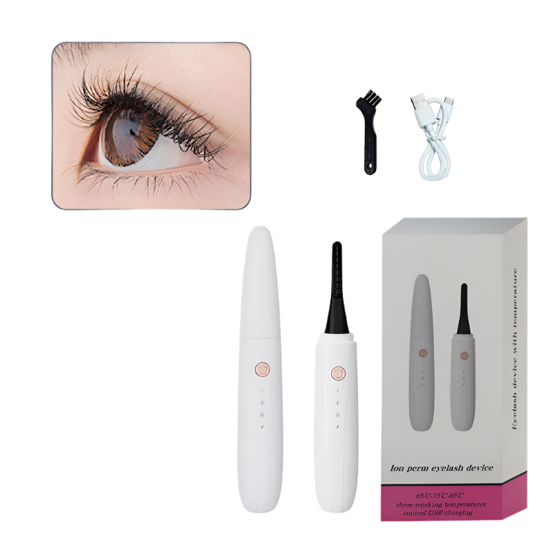 White Electric Heated Eyelash Curler Portable Makeup Tool For Long Lasting Lift And Style