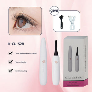 White Electric Heated Eyelash Curler Portable Makeup Tool For Long Lasting Lift And Style