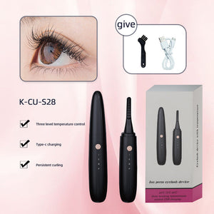 Black Electric Heated Eyelash Curler Portable Makeup Tool For Long Lasting Lift And Style