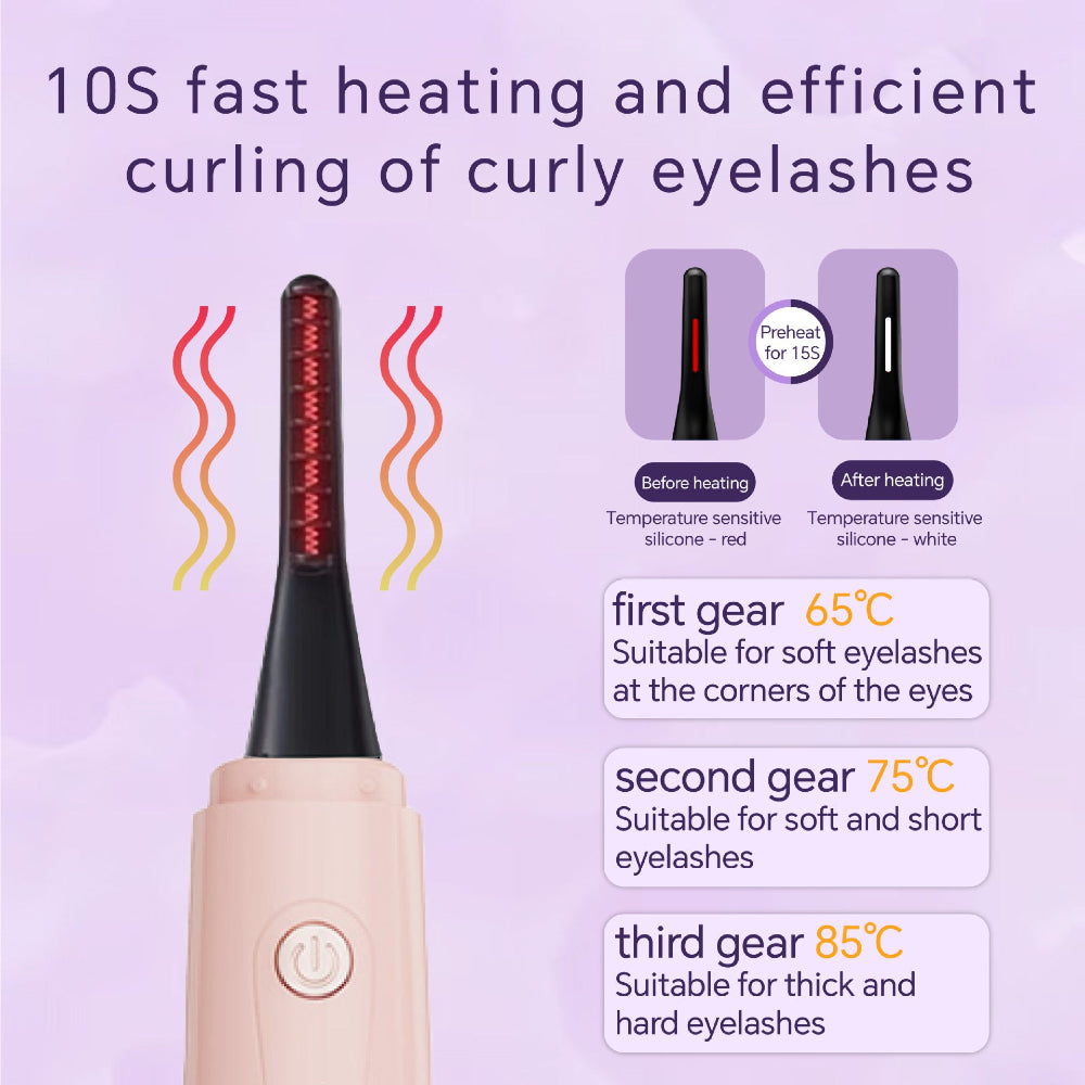 Black Electric Heated Eyelash Curler Portable Makeup Tool For Long Lasting Lift And Style