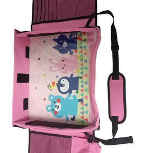 Pink Kids Travel Tray With Storage Car Seat Organizer For Toys And Snacks