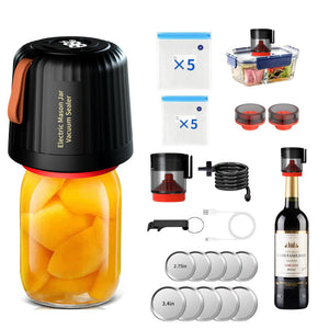 Electric Mason Jar Vacuum Sealer Kit Automatic Food Preservation System With Wine Stopper & Bags