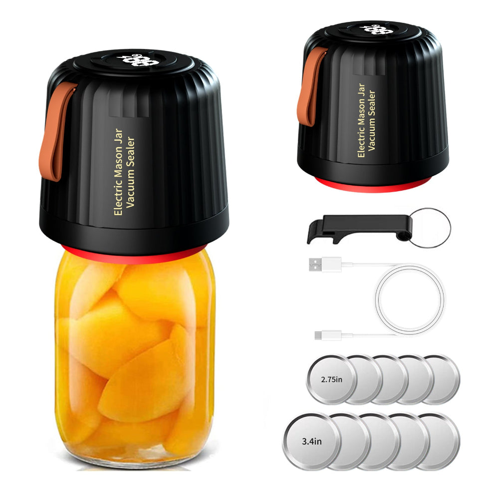 Standard Edition Electric Mason Jar Vacuum Sealer Kit Automatic Food Preservation System With Wine Stopper & Bags